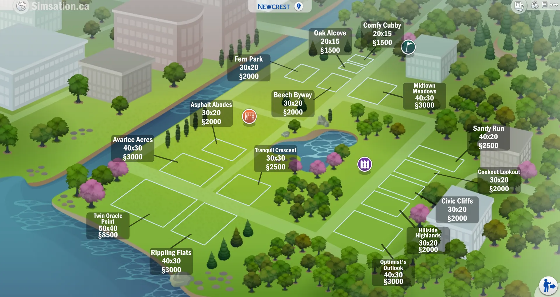 Labelled map of Newcrest showing bulldozed lots